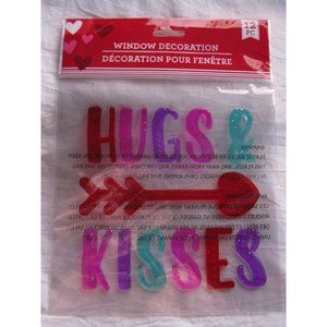 NEW Valentine's Day Hugs and Kisses Glitter Window Gel Clings Decorations 12 pc!